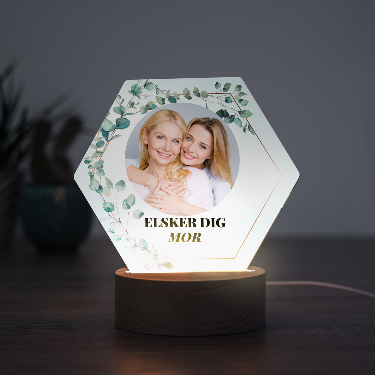 Gave til mor LED-lampe - Blade med billede og tekst